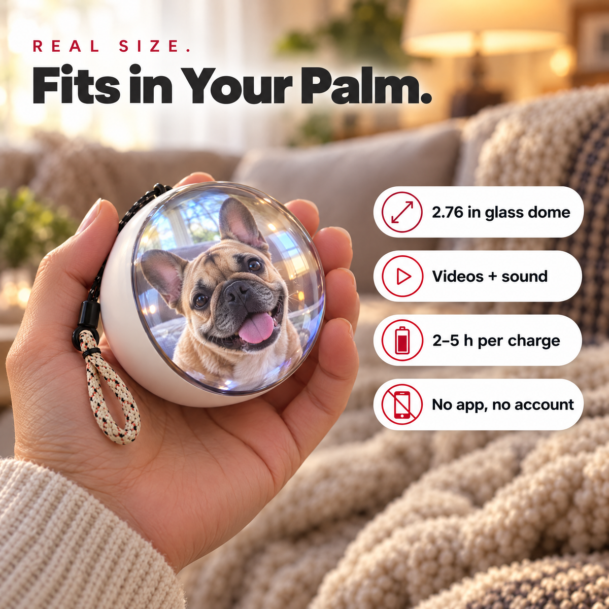 Real size: the 2.76 inch globe fits in your palm
